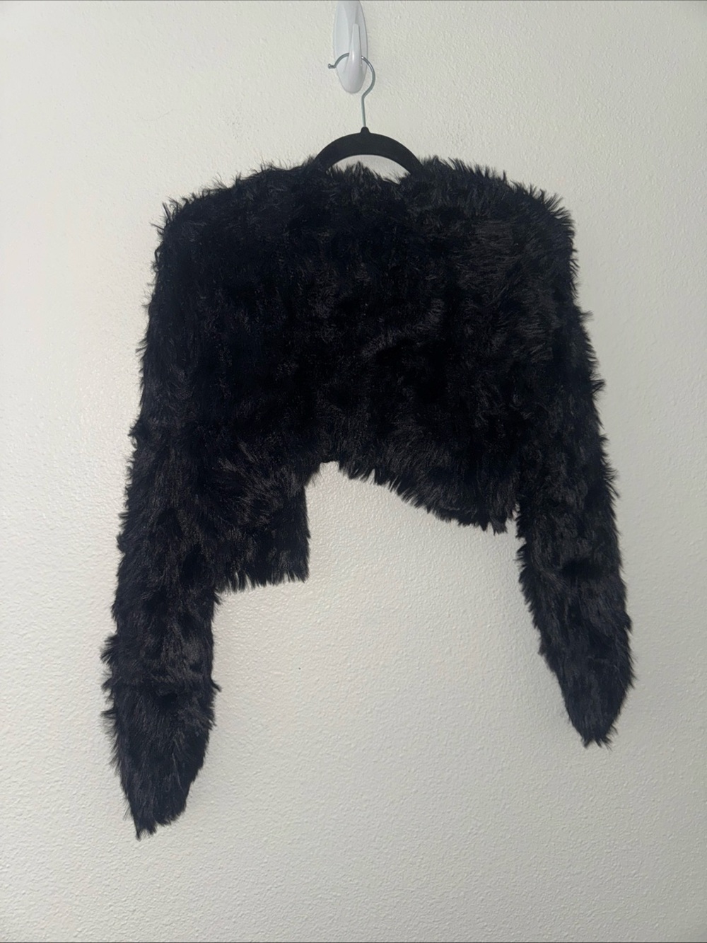 Black Faux Fur Shrug Bolero Jacket Open Front cardigan size small/medium formal - Picture 5 of 8